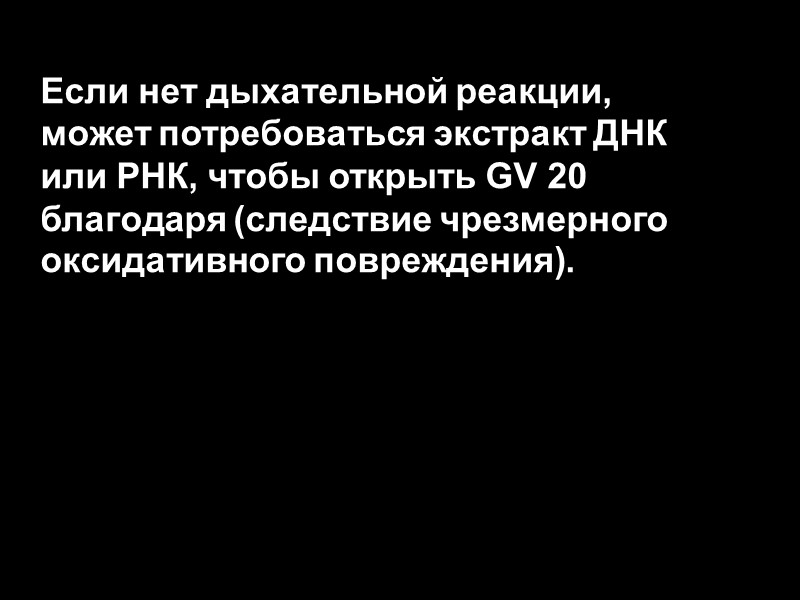 Если нет дыхательной реакции, может потребоваться экстракт ДНК или РНК, чтобы открыть GV 20